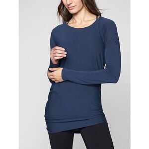 Athleta Threadlight Relaxed Top Navy Blue Asymmetrical Long Sleeve Modal Size XS